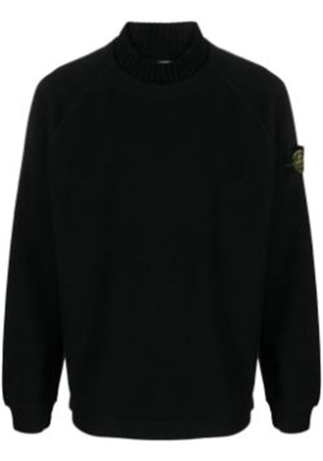 felpa nera a collo alto in lana vergine e cotone con texture jersey STONE ISLAND | 791560954V0029